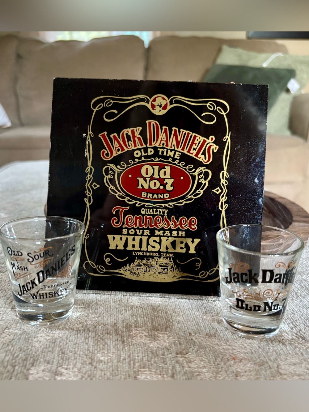 Jack Daniels Logo Shot Glasses and Plaque